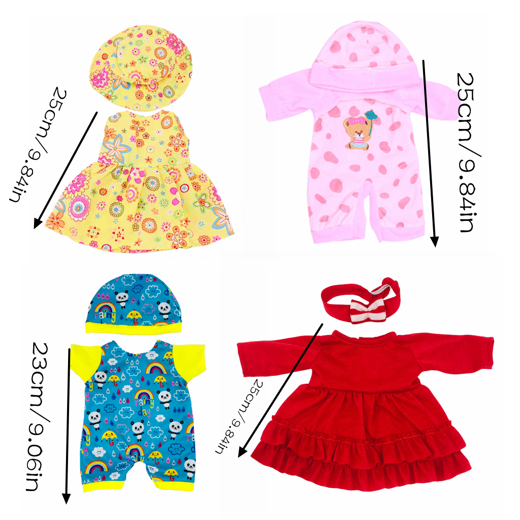 4-Piece Doll Clothing Set - Floral Dress, Hat, Pink Pajamas
