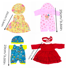 4-Piece Doll Clothing Set - Floral Dress, Hat, Pink Pajamas