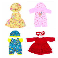 4-Piece Doll Clothing Set - Floral Dress, Hat, Pink Pajamas