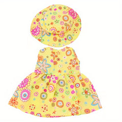 4-Piece Doll Clothing Set - Floral Dress, Hat, Pink Pajamas