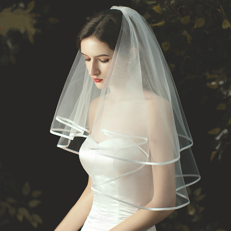 Vintage Double Layer Satin Wedding Veil with Hair Comb