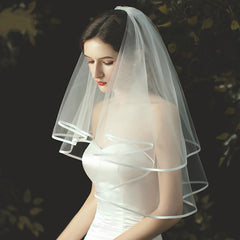 Vintage Double Layer Satin Wedding Veil with Hair Comb