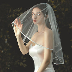Vintage Double Layer Satin Wedding Veil with Hair Comb