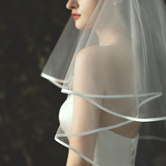 Vintage Double Layer Satin Wedding Veil with Hair Comb
