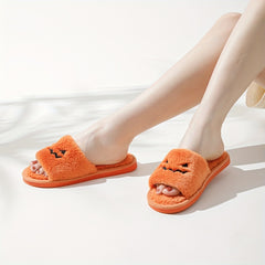 Women's Pumpkin Embroidery Slippers Plush Home Shoes Halloween Slippers