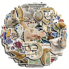 Vintage Inspired Stickers 50 Pieces Artistic Expression Ages 14+ Reusable Shapes