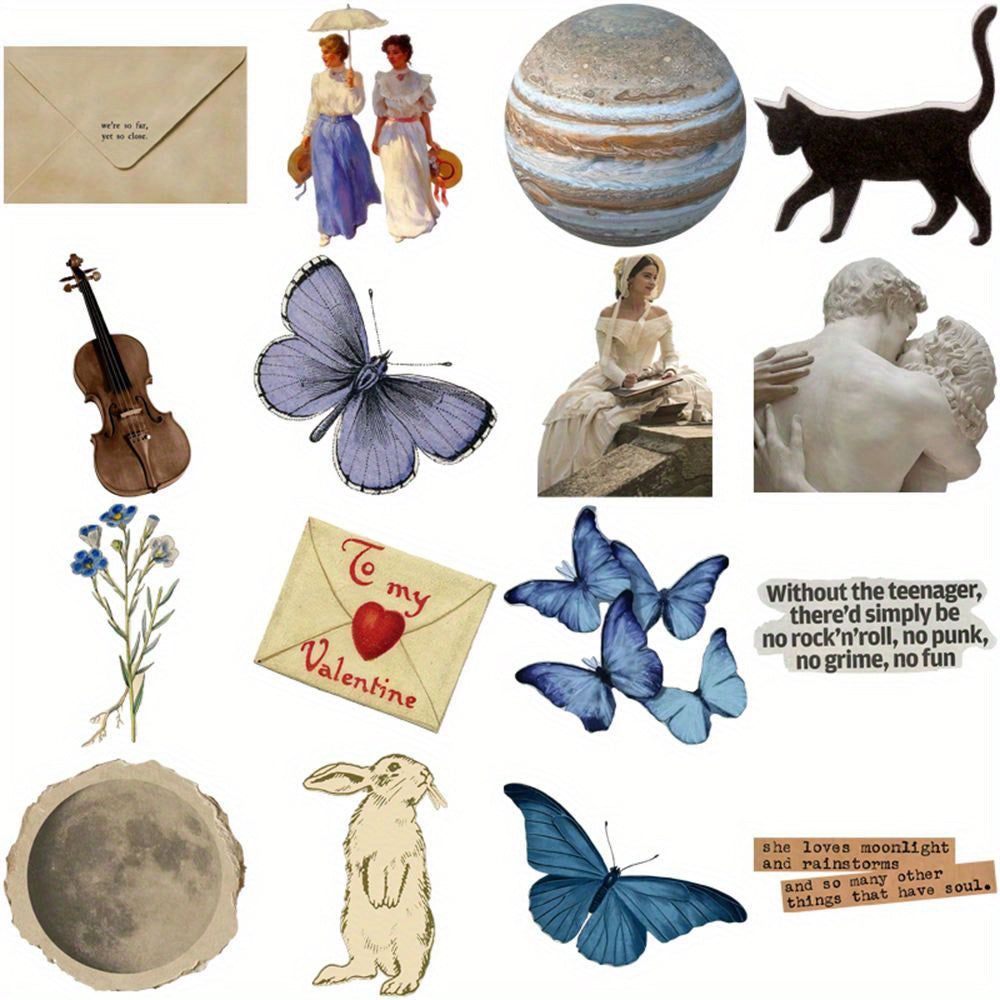 Vintage Inspired Stickers 50 Pieces Artistic Expression Ages 14+ Reusable Shapes