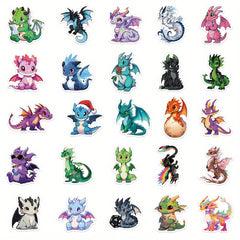 50pcs Assorted PVC Dragon Cartoon Stickers for DIY Water Bottle Luggage Decals