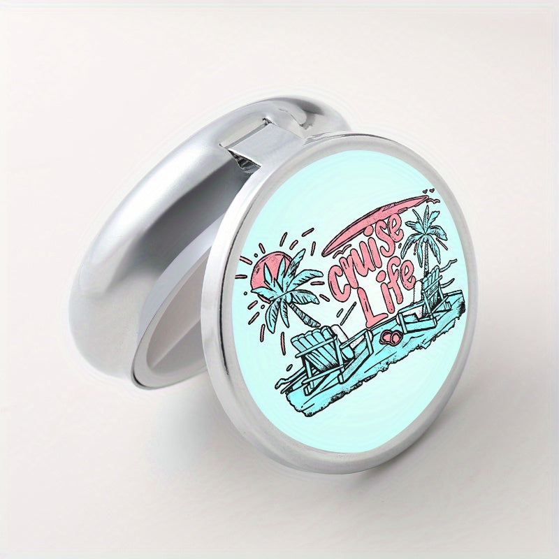 Vacation Life Print Round Pill Box 3 Compartments Portable Medicine Box