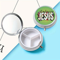 Jesus 3 Creative Print Round Pill Box 3 Compartment Portable Medicine Box