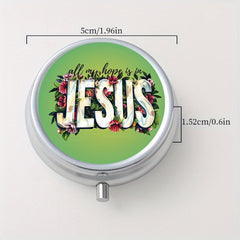 Jesus 3 Creative Print Round Pill Box 3 Compartment Portable Medicine Box
