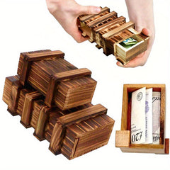 Vintage Wooden Secret Puzzle Box 3D Brain Teaser with Hidden Compartment