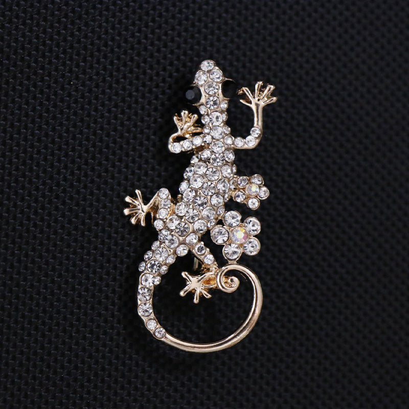 Rhinestone Lizard Brooch w/ Tassel Inlaid Faux Gemstone Accessory Sparkles