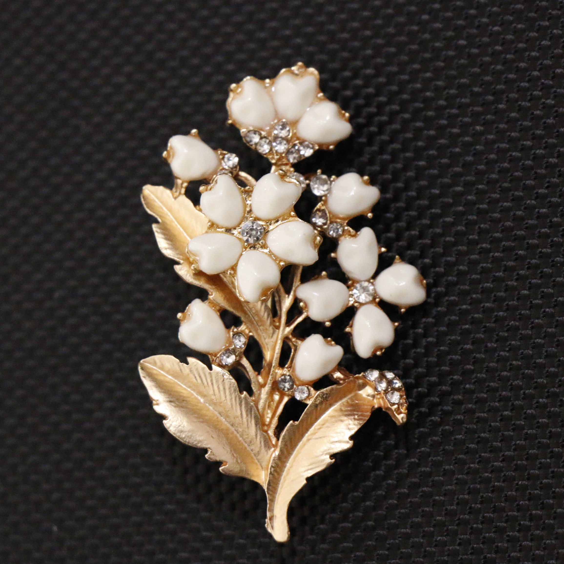 Matte Golden Shell Flower Brooch Sparkling Rhinestone Accents