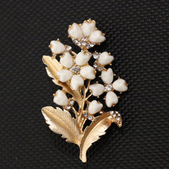 Matte Golden Shell Flower Brooch Sparkling Rhinestone Accents
