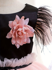 Toddler Girls Butterfly Sleeves Feather Flowers Decor Princess Dress