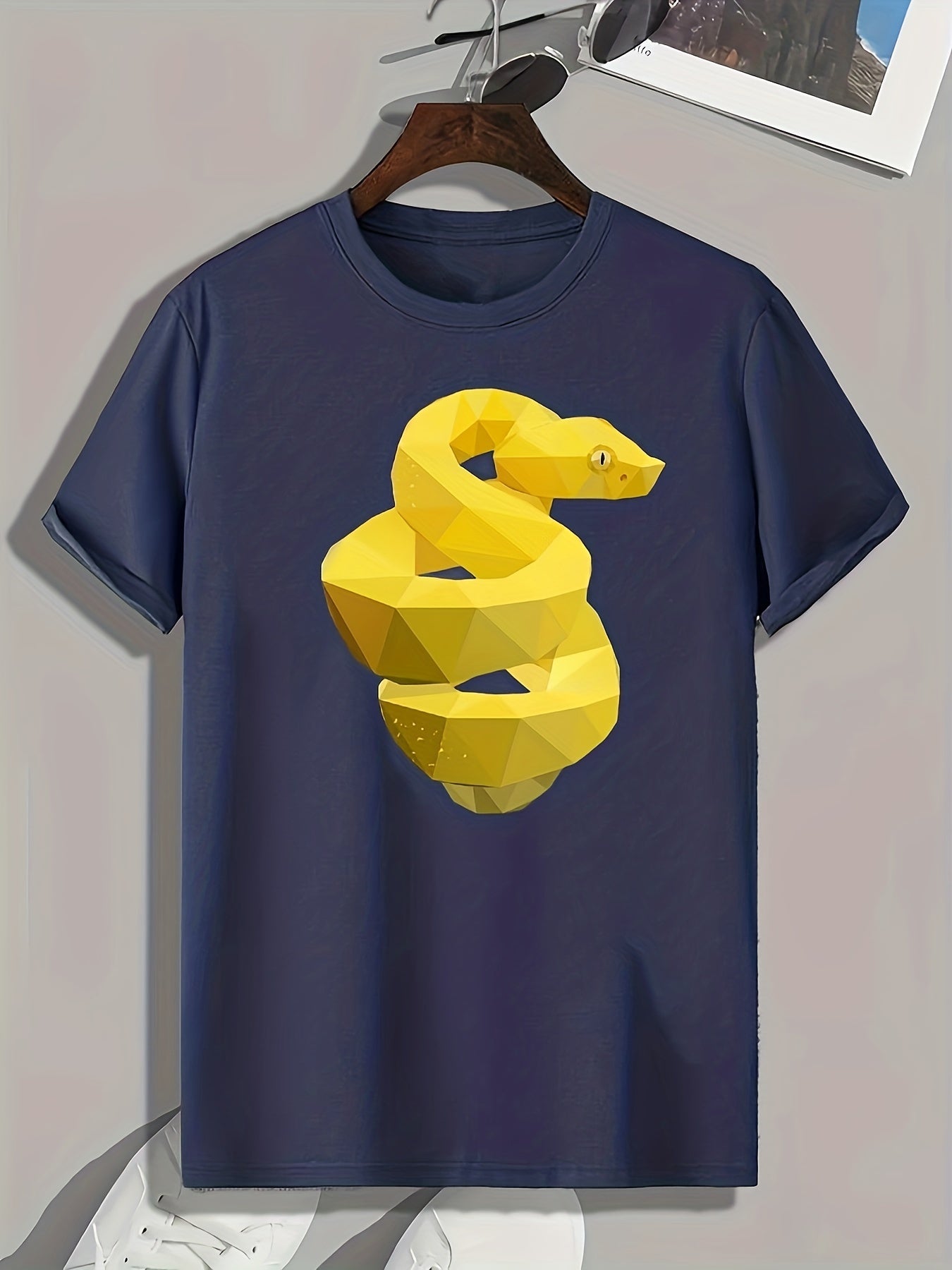 Yellow Snake Print Men's Graphic T shirt for Summer