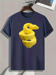 Yellow Snake Print Men's Graphic T shirt for Summer