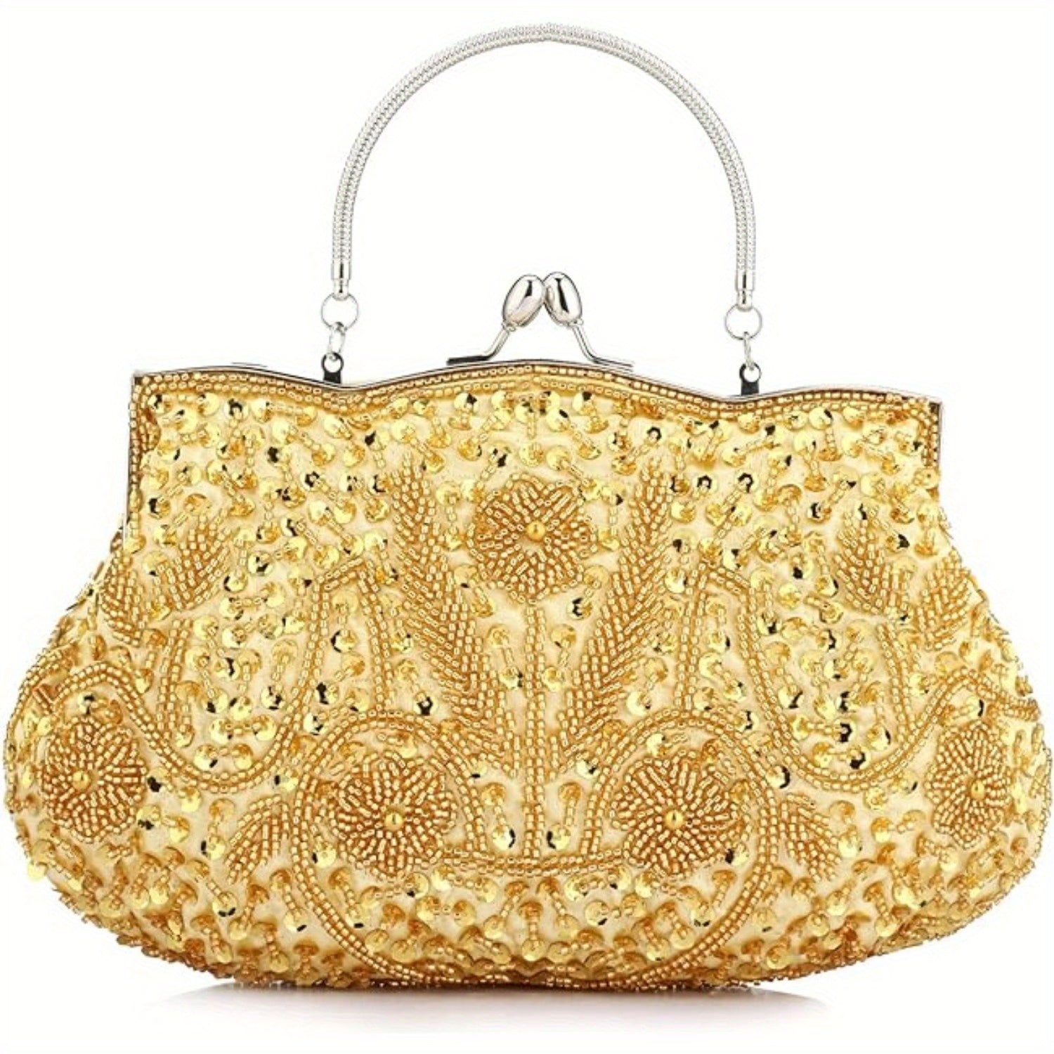 Antique Floral Bead Sequin Handheld Wallet Bag
