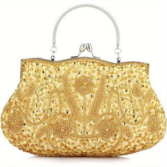 Antique Floral Bead Sequin Handheld Wallet Bag