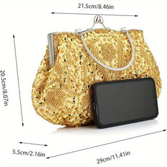 Antique Floral Bead Sequin Handheld Wallet Bag