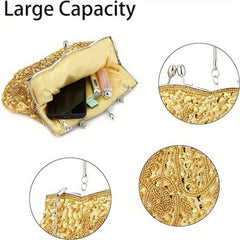 Antique Floral Bead Sequin Handheld Wallet Bag