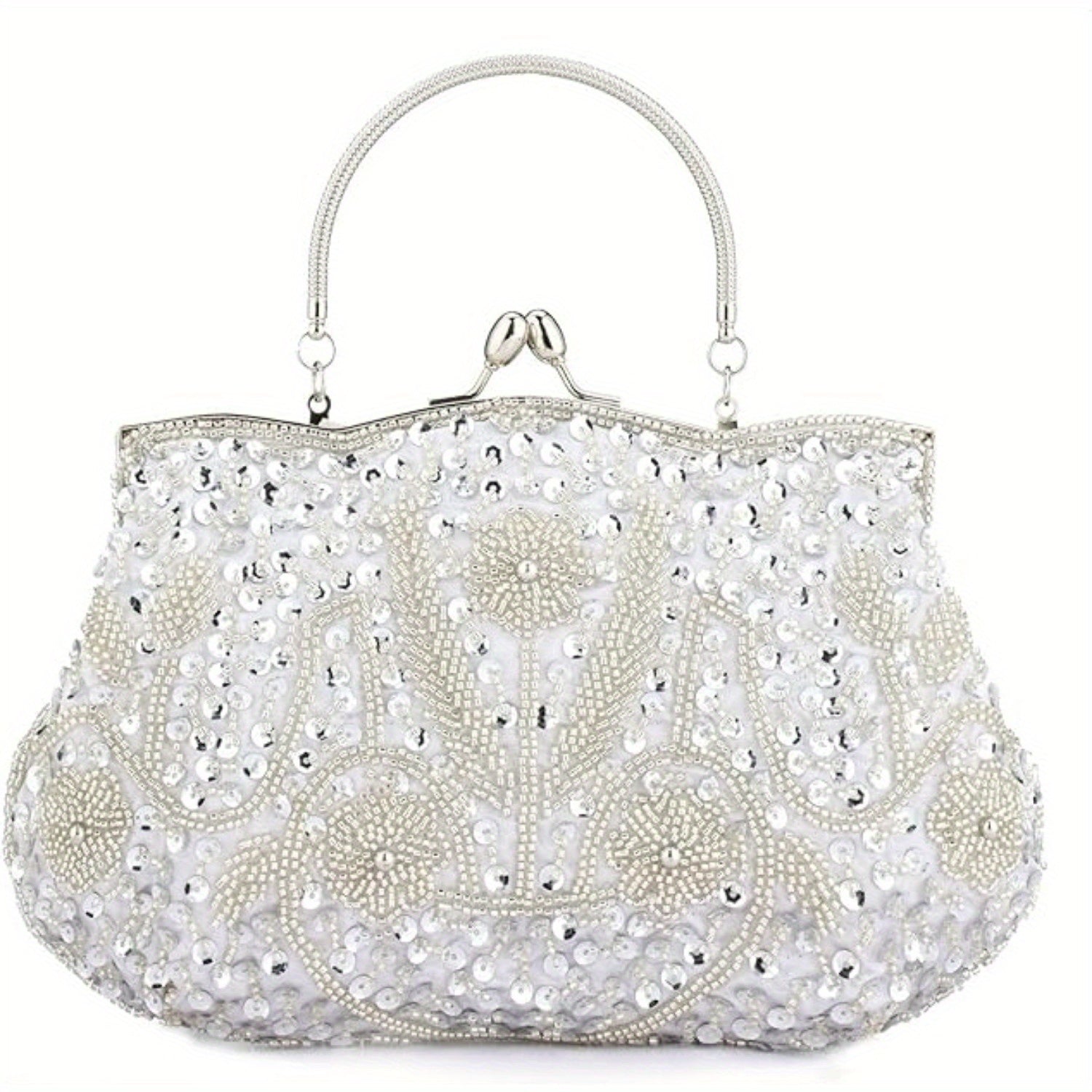 Antique Floral Bead Sequin Handheld Wallet Bag