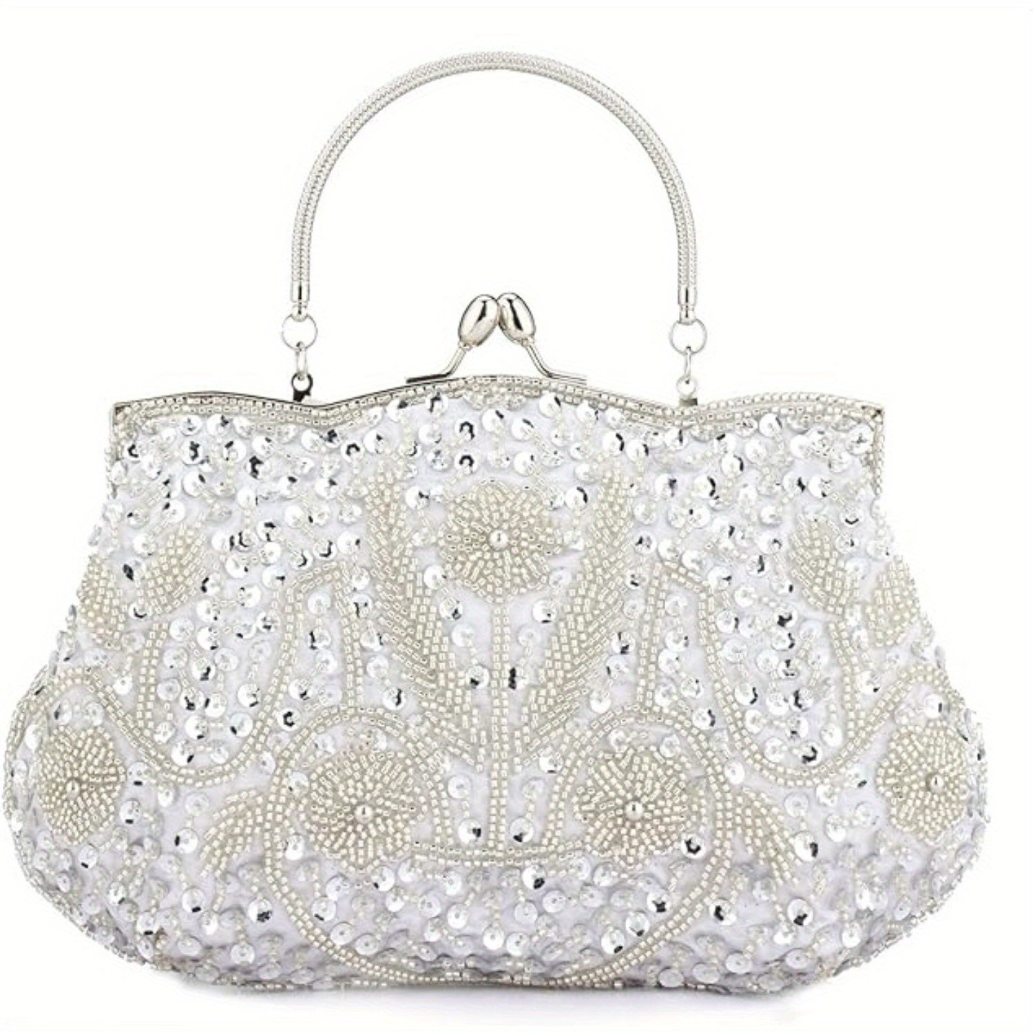 Antique Floral Bead Sequin Handheld Wallet Bag