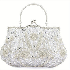Antique Floral Bead Sequin Handheld Wallet Bag