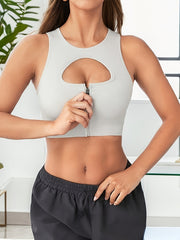 Front Zipper Fitness Bra Solid Hollow Out Running Bra