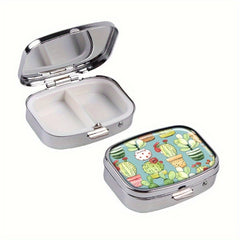 Cacti & Pots Turquoise Pill Case 2 Compartment Medicine Organizer