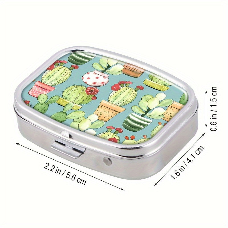 Cacti & Pots Turquoise Pill Case 2 Compartment Medicine Organizer