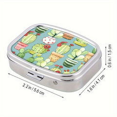 Cacti & Pots Turquoise Pill Case 2 Compartment Medicine Organizer