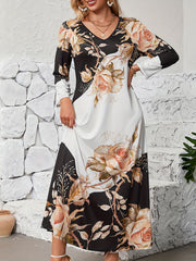 Colorblock Floral Print Maxi Dress