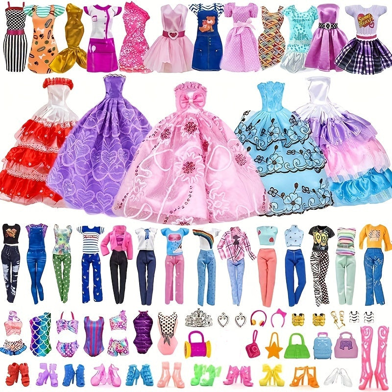 50-Piece Doll Clothes Set for 11.5 Inch Dolls - Dresses, Outfits