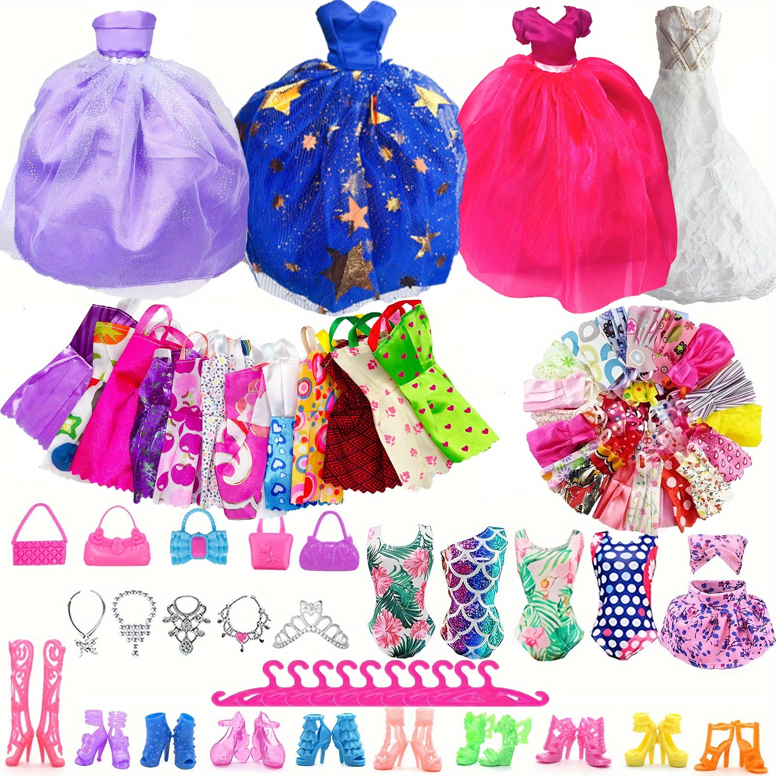 50-Piece Doll Clothes Set for 11.5 Inch Dolls - Dresses, Outfits