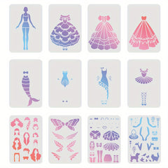 12pcs Princess Themed Plastic Stencil Set for Crafts & Art Projects