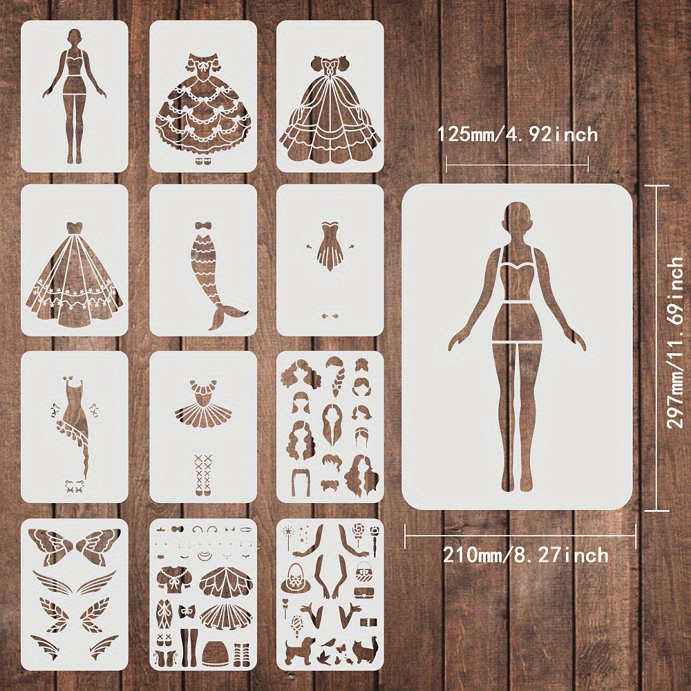12pcs Princess Themed Plastic Stencil Set for Crafts & Art Projects