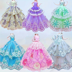 Handcrafted Princess Party Ball Gown Dress with Veil for Doll