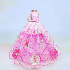 Handcrafted Princess Party Ball Gown Dress with Veil for Doll