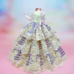 Handcrafted Princess Party Ball Gown Dress with Veil for Doll
