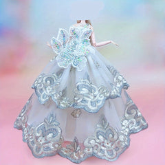 Handcrafted Princess Party Ball Gown Dress with Veil for Doll