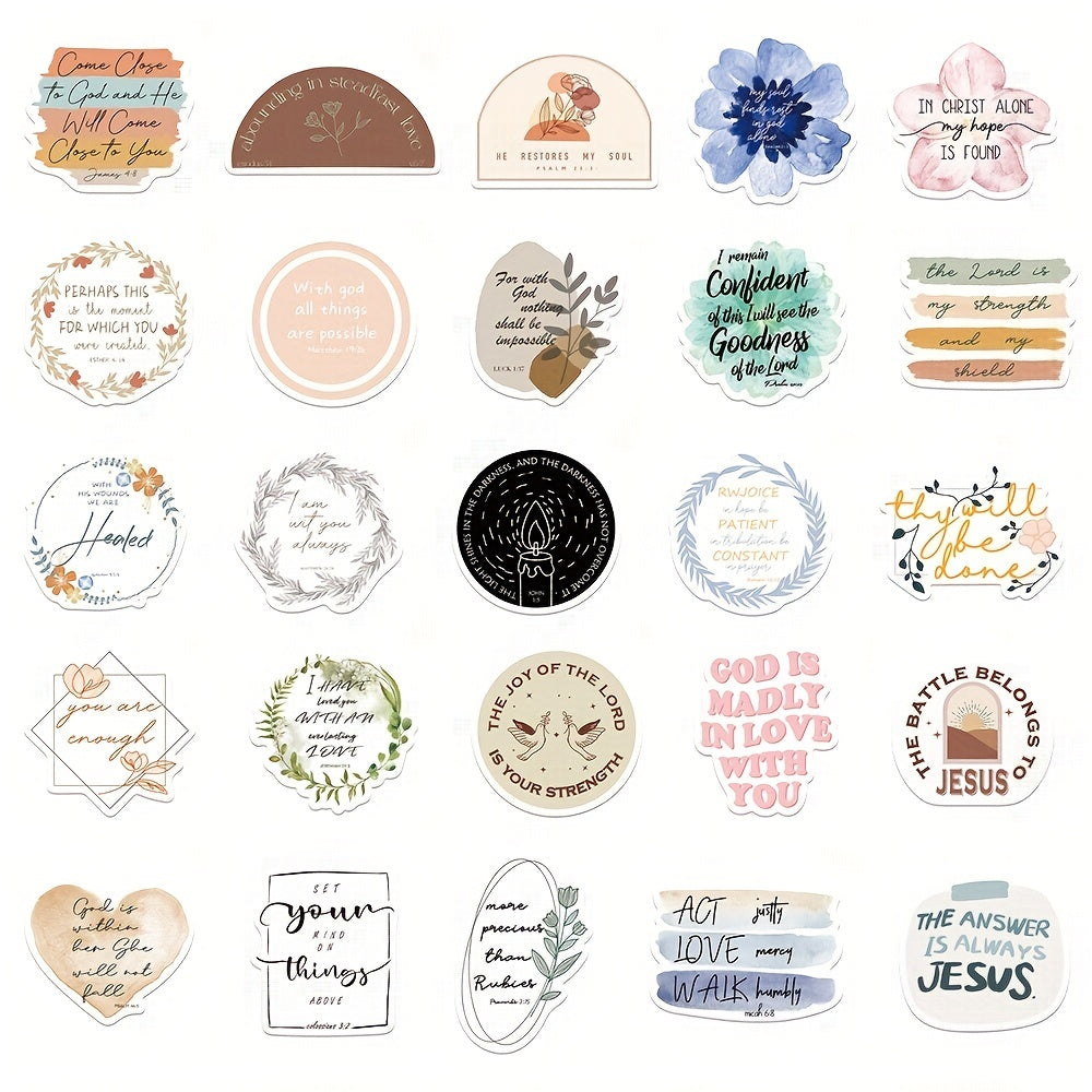 50pcs Bible Quotes Stickers Waterproof Stickers for Phone Case Laptop
