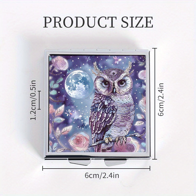 Owl Print Square Pill Box with 4 Compartments Portable Medicine Box