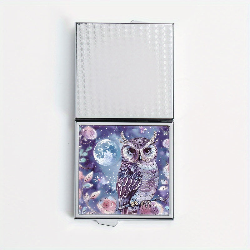 Owl Print Square Pill Box with 4 Compartments Portable Medicine Box