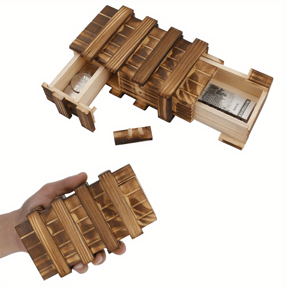 Large 3D Wooden Puzzle Box with Secure Compartment