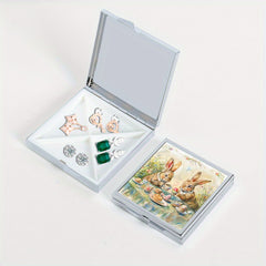 Tea Drinking Rabbit Print Pill Box with 4 Compartments