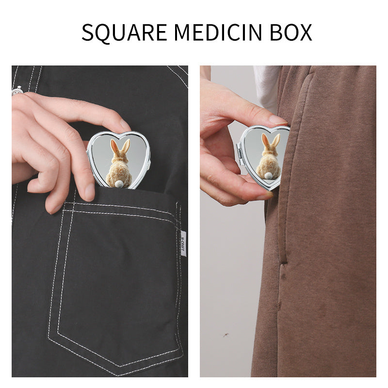 Heart Shaped Rabbit Pattern Compact Pill Case Mini Vitamins Storage Box