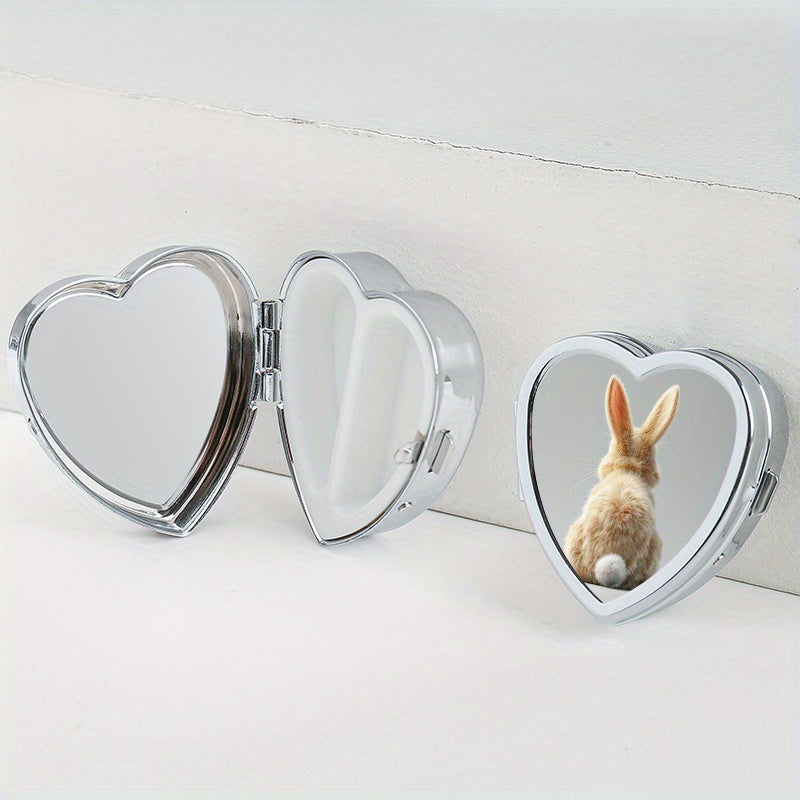 Heart Shaped Rabbit Pattern Compact Pill Case Mini Vitamins Storage Box