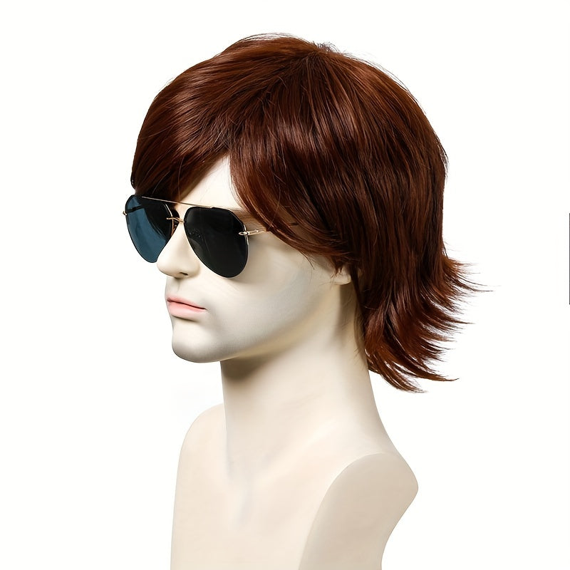 Men's Short Wavy Synthetic Wig Dark Brown